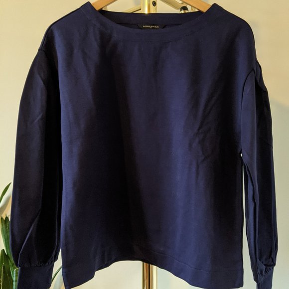 Navy Blue Puff Sleeve Banana Republic Top - Picture 1 of 7
